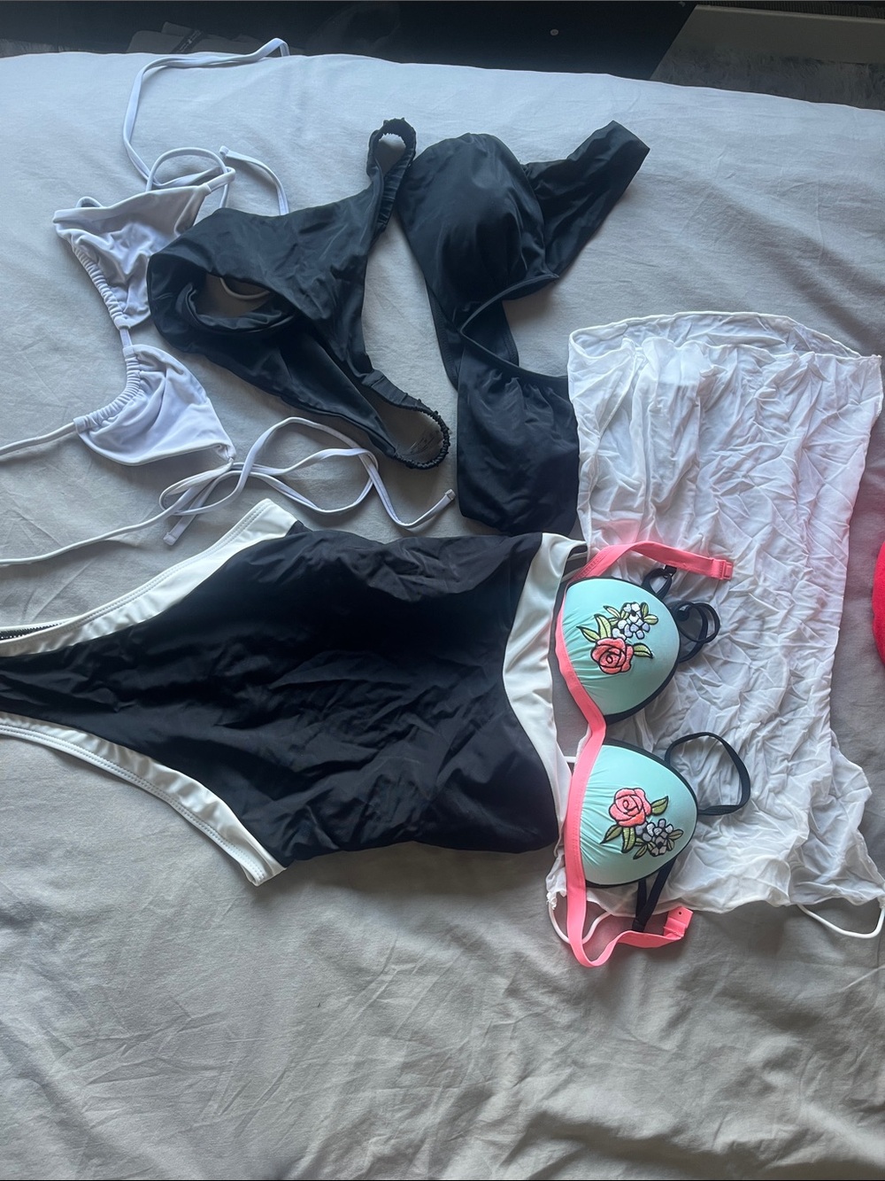 Bundle! Swim suits: 3 tops +  1 bottom + 1 one piece + 1 coverup dress